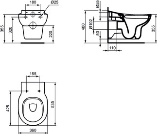 Fixation Abattant WC Ideal Standard CONTOUR 21 SCHOOLS Hêtre/acier